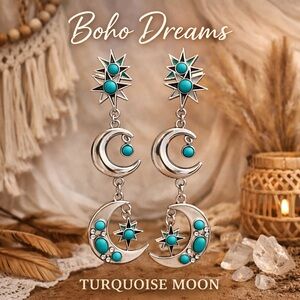 paparazzi Turquoise Moon Dangle Earrings - Silver Tone